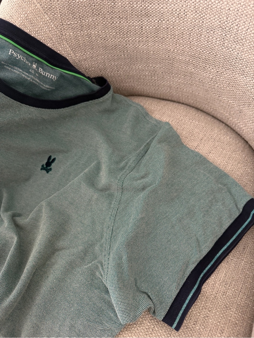 Psycho Bunny Men's Green Crewneck with Navy Trim